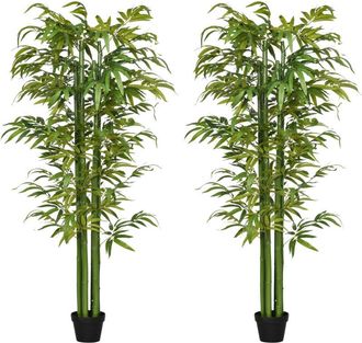 HOMCOM Pack De 2 Bamb&uacute; Artificiales En Maceta 180 Cm Plantas Artificiales Para Interiores Para Decoraci&oacute;n De Sal&oacute;n Oficina Hogar Verde - Homcom