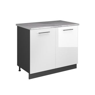 Vicco Mueble Bajo Para Fregadero Fame-line, Blanco Alto Brillo/antracita, 100 Cm, Et M&aacute;rmol, Vicco
