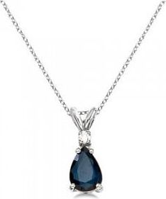 Allurez Pear Lab Blue Sapphire & Diamond Solitaire Pendant Necklace 14k White Gold (0.75ct)