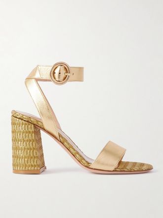 Gianvito Rossi Sandali In Pelle E Rafia Oleg 85 - Oro