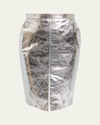 Saint Laurent Metallic Leather Pencil Skirt