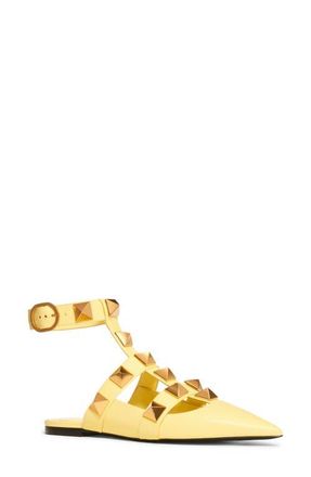 Valentino Garavani Valentino Roman Stud Ankle Strap Flat in Lime Sorbet at Nordstrom, Size 5Us