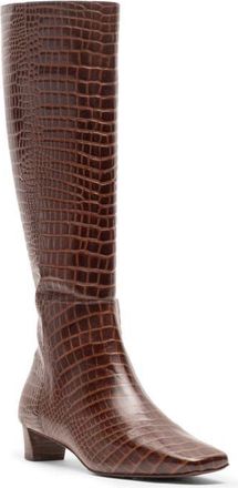Frances Valentine Mackie Croc Embossed Leather Knee High Boot in Chocolate at Nordstrom, Size 9.5