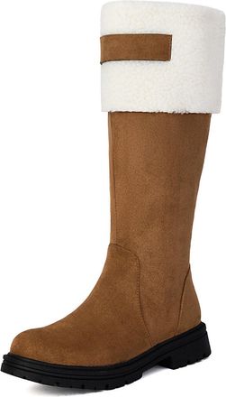 Generic Womens Faux Suede Long Boots with Side Zipper Round Toe Knee High Boot Flat Heel Platform Winter Boots,Brown,9.5 UK