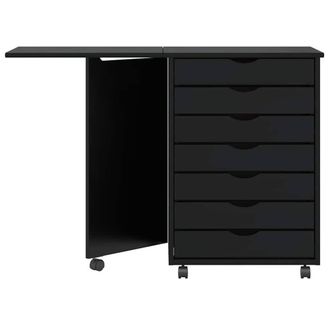 Berkfield Home Rolling Cabinet with Desk MOSS Black Solid Wood Pine