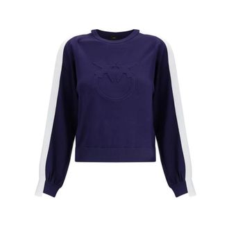 Pinko Sweatshirts, female, Blue, M, Sporty Crew Neck Jumper with Ribbed Hems
