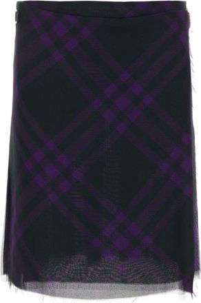 Burberry Purple Check-pattern Frayed Kilt