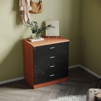 Elegant Lighting Modern High Gloss 4 spacious Drawer Chest with Metal Handles for Bedroom or Home Storage Organizer, Black/Walnut - Elegant