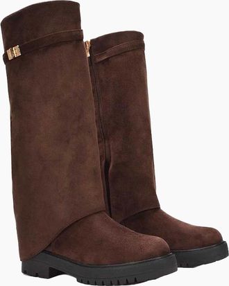 XY London Womens XY London Womens/Ladies Amina Fold Over Knee-High Low Heel Boots - Brown - Size: 3