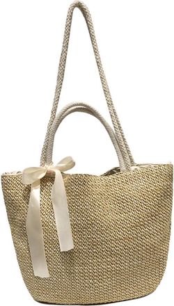 UPKOCH Large-capacity Straw Beach Bag Khaki Woven Holiday Handbag Portable Shoulder Tote for Outdoor Travel Shopping Party Everyday Use