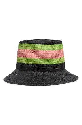 Brixton Ellee Festival Straw Bucket Hat in Black/Silver Pink at Nordstrom, Size X-Small