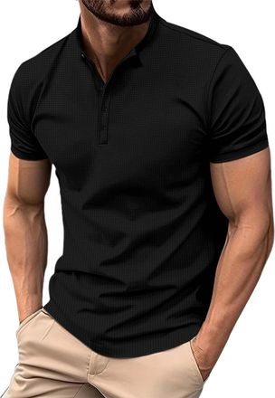 Generic Casual Business Lapel Short Sleeve Polo Shirts For Men - Button V-neck Polo Shirt Simple Solid Color Summer Tops Casual Daily Polo Shirts Breathable G