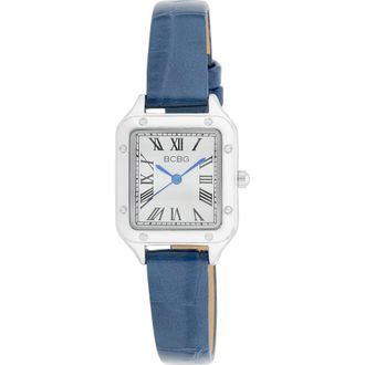 BCBGeneration Square Face Faux Leather Strap Watch, 25mm in Blue at Nordstrom Rack