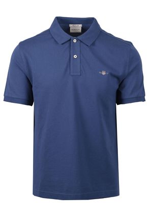 GANT Mens Reg Shield Ss Pique Polo Shirt Dusty Navy - Blue - Size Medium