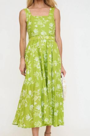 Entro Floral Party Dress In Chartreuse