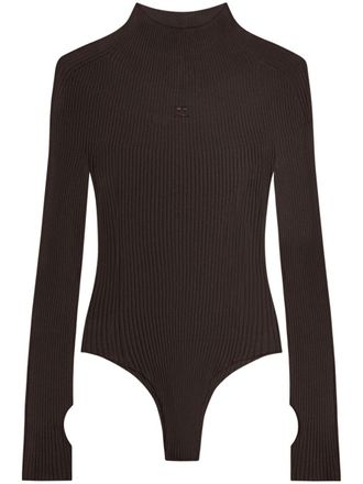 Courrèges logo-embroidered ribbed bodysuit - Brown