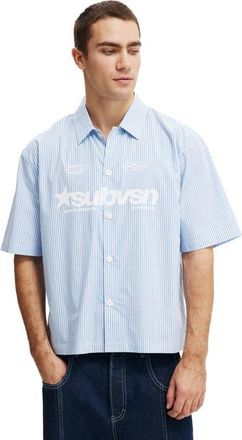 Cotton On Mens Alex Short Sleeve Shirt in Subvsn Blue Stripe Print at Nordstrom, Size Xx-Large