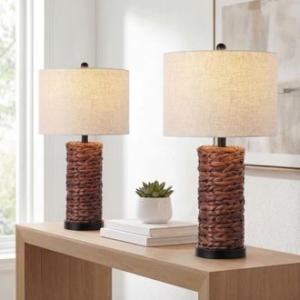 Jonathan Y Designs Elicia 25 1-Light Coastal Water Hyacinth LED Table Lamp in Dark Brown at Nordstrom