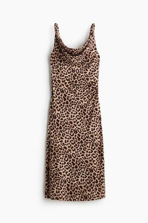 H&M Cowl-neck Jersey Dress in Beige/leopard Print at Nordstrom, Size Xx-Large