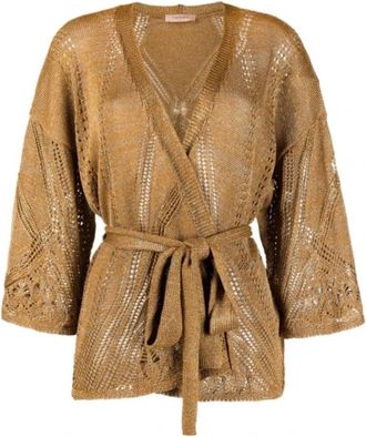 Twinset Opengebreide Cardigan met Riem - Dames - Vesten - Bruin - M - Truien & Vesten