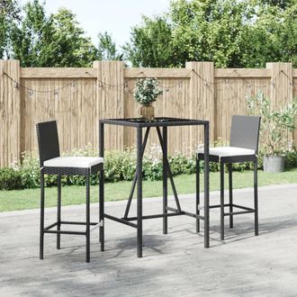 vidaXL Mesa Y Taburetes Altos Jard&iacute;n 3 Piezas Y Cojines Rat&aacute;n Pe Negro Vidaxl