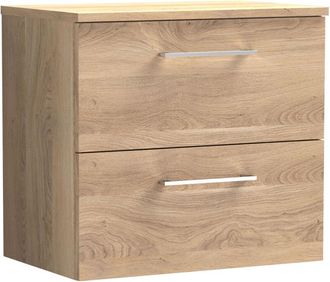 Nuie Nuie Arno Wall Hung 2-Drawer Vanity Unit with Worktop 600mm Wide - Bleached Oak