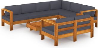 vidaXL Muebles De Jard&iacute;n 8 Pzas Con Cojines Gris Oscuro Madera Acacia Vidaxl