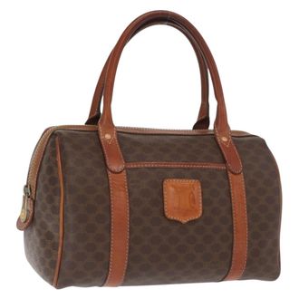 Celine Macadam Handbag Macadam With Leather Brown Canvas Handbag (Pre-Owned)