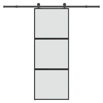 Berkfield Home Sliding Door with Hardware Set 76x205 cm Tempered Glass&Aluminium in Black
