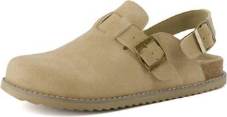 Cushionaire Womens Brooklyn Suede Slides With Adjustable Buckles In Biscuit