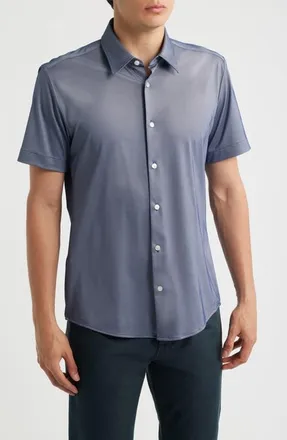 BOSS P-Roan Short Sleeve Performance Button Up Shirt in Dark Blue at Nordstrom, Size Xx-Large