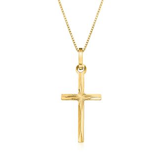 Ross-Simons Italian 18kt Yellow Gold Diamond-Cut Cross Pendant Necklace