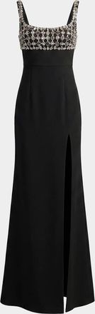 Mac Duggal Beaded Crepe Sleeveless Gown
