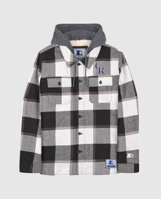 Starter Mens Colorado Rockies Cotton Flannel Full-Snap Jacket In Black