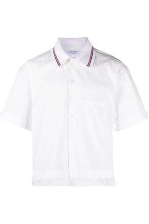 Thom Browne KNIT COLLAR RUGBY SEERSUCKER SHIRT Size: 2, colour: WHITE