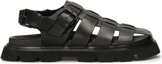 Kazar Schoenen, Heren, Zwart, 43 EU, Leer, Zwarte leren sandalen met bedekte tenen