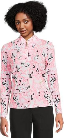 Jamie Sadock Sunsense Dreamscape Print Long Sleeve 1/4 Zip Sun Protection Top Womens Workout Flamingo Pink : SM, Polyester/Spandex
