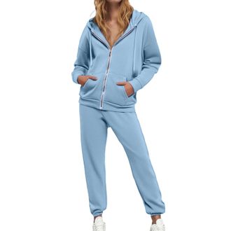 Generic Womens Tracksuit Set Zip Up Hoodie and Joggers Bottom Loungewear Sets Two Piece Outfit Solid Color Co Ord Sets Warm Airport Leisure Suits Y2k Hoodies 