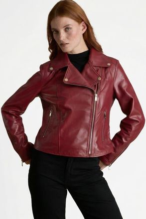 FURNIQ Charlotte Leather Jacket in Light Burgundy at Nordstrom, Size Xx-Large