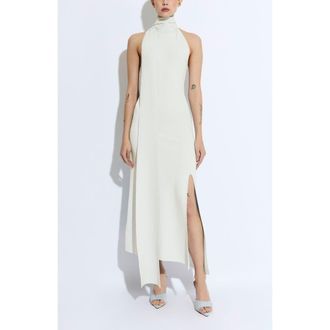 Sally Lapointe Matte Viscose Halterneck Dress in Off White at Nordstrom, Size X-Small