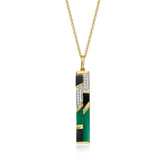 Ross-Simons Onyx, Green Chalcedony and. White Topaz Pendant Necklace in 18kt Gold Over Sterling