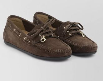 Ferragamo loafers slippers bow detail metal eyelets rubber sole