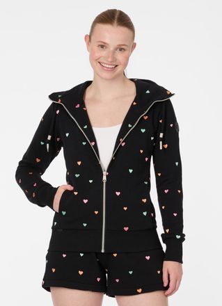 Ragwear Sweatjacke RAGWEAR RONETTE HEARTS, Damen, Gr. XL, schwarz, Sweatware, Obermaterial: 70% Baumwolle, 30% Polyester, bedruckt, normal, Rundhals, Sweatjac