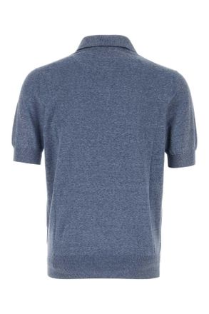 Brunello Cucinelli Mens Air Force Blue Linen Blend Polo Shirt C7860 Exterior: Silk T-shirts And Polos