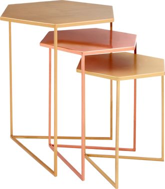 Premier Housewares Versatile Set Of 3 Bronze Finish Tables, Stylish Metallic Nesting Tables, Geometric Couch Side Tables