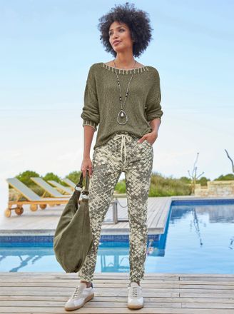 Heine Strickpullover HEINE Pullover, Damen, Gr. 34, gr&uuml;n (khaki, champagner), 100% Baumwolle, unifarben, Pullover Strickpullover