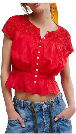 Free People Glimmer Embroidered Top Womens Clothing High Risk Red : LG (Womens 12-14), Cotton