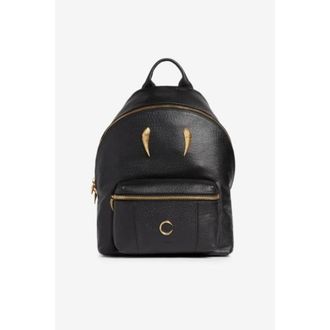 Roberto Cavalli Black Gilded Talon Leather Backpack