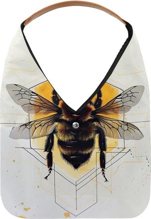 Generic Honey Bee Portrait of Geometric Shapes (3) Reusable Lightweight Grocery Bags - Foldable Into Compact Pouch, Washable & Sturdy, Multipurpose for Shoppi