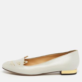 Charlotte Olympia Grey Leather Kitty Ballet Flats